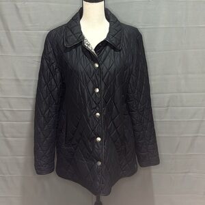 Coach Black Quilted Jacket with Faux Leather Piping with Snap Closure